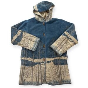 Country Woods Jacket Women's S Winter Forest AOP 100% Acrylic Hooded Vintage